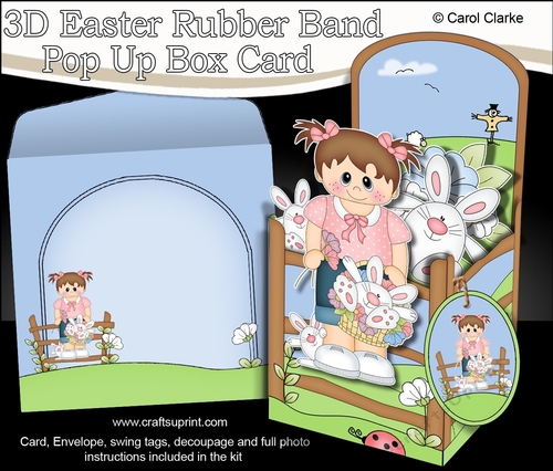 3D Rubber Band Pop Up Box Card Kit - Easter Toddler Jasmin has a Cute Bunny in a Basket