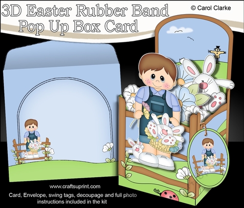 3D Rubber Band Pop Up Box Card Kit - Easter Toddler Arlie has a Cute Bunny in a Basket