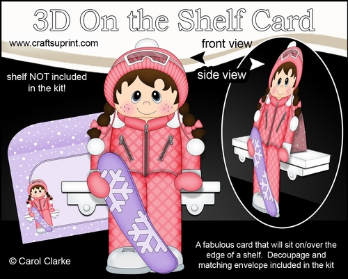 3D On the Shelf Card Kit - Winter Sports Little Snowboarder Jaida is Shreddin The Gnar