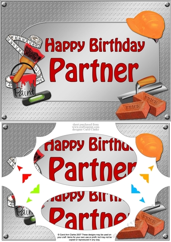 A5 Happy Birthday PARTNER Handyman Tools Scallop Corners & Pyramage