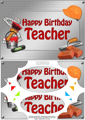 A5 Happy Birthday TEACHER Handyman Tools Scallop Corners & Pyramage
