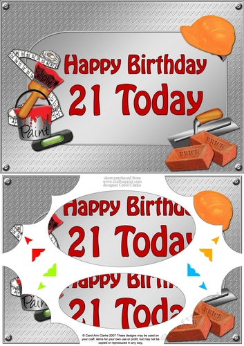 A5 Happy Birthday 21 TODAY Handyman Tools Scallop Corners & Pyramage