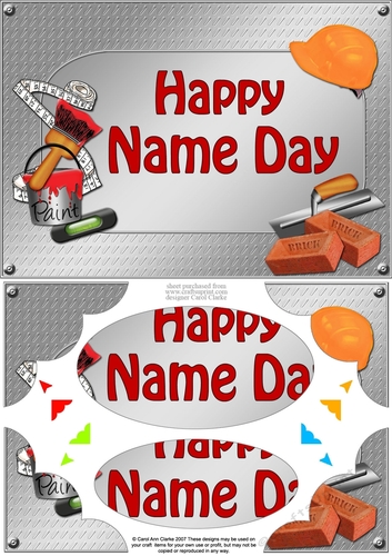 A5 Happy NAME DAY Handyman Tools Scallop Corners & Pyramage