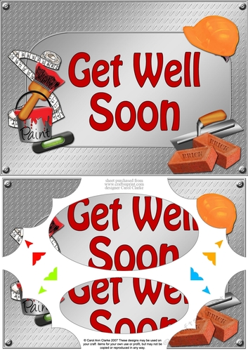 A5 GET WELL SOON Handyman Tools Scallop Corners & Pyramage