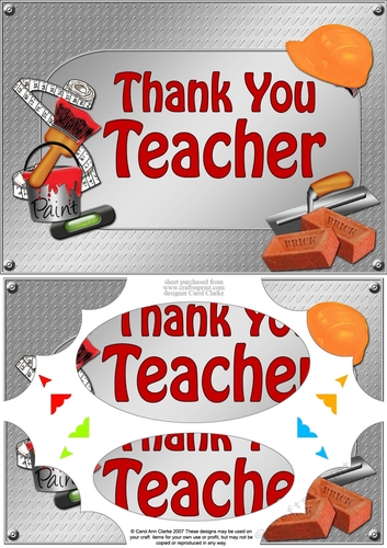 A5 THANK YOU TEACHER Handyman Tools Scallop Corners & Pyramage