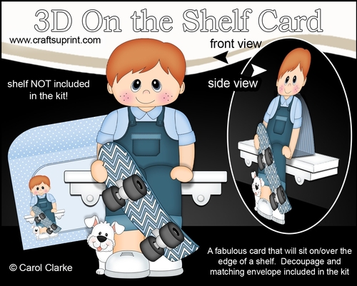 3D On the Shelf Card Kit - Cute Little Toddler Kristopher has a Skateboard