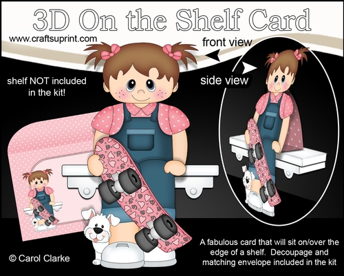 3D On the Shelf Card Kit - Cute Little Toddler Shemmi has a Skateboard