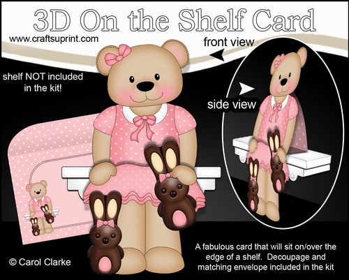 3D On the Shelf Card Kit - Easter Livvy Bear has Chocolate Bunnies