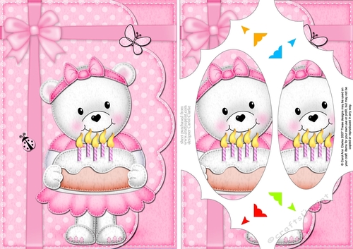 A5 Teddy Tess has a Birthday Cake Scallop Corners & Pyramage Topper