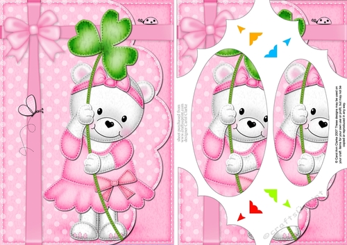 A5 Teddy Tess has a Good Luck Clover Scallop Corners & Pyramage Topper