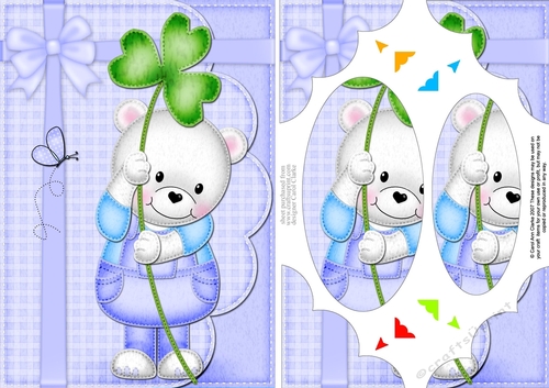 A5 Teddy Ed has a Good Luck Clover Scallop Corners & Pyramage Topper
