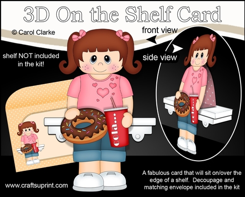 3D On the Shelf Card Kit - Cute Little Girl Evelia has a Donut & Cola