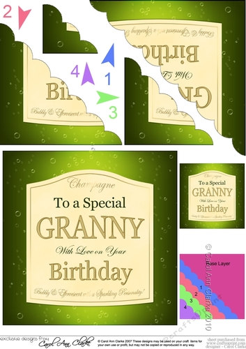 Happy Birthday GRANNY Champers Label Scallop Corner Side Stacker