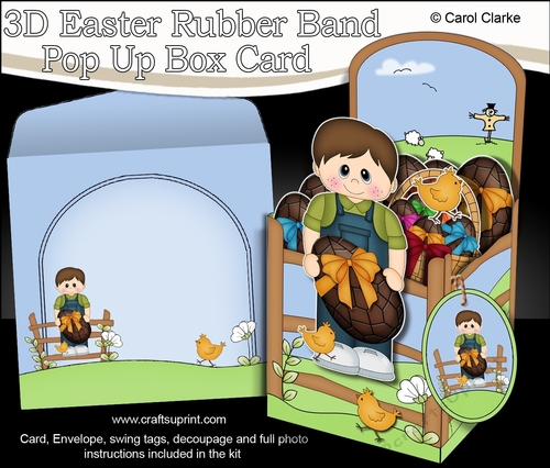 3D Rubber Band Pop Up Box Card Kit - Easter Toddler Francis has a Lovely big chocolate Easter Egg