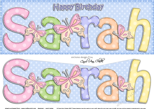 Large DL Birthday SARAH 3D decoupage