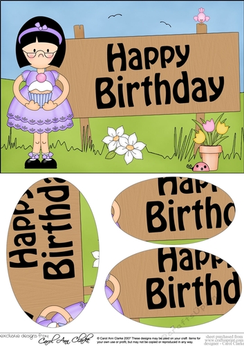 A5 HAPPY BIRTHDAY Girlz Roz has a Cupcake Oval Pyramage Topper