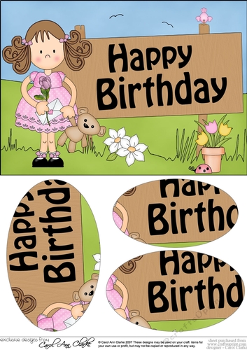 A5 HAPPY BIRTHDAY Girlz Zoe has a Teddy Bear Oval Pyramage Topper