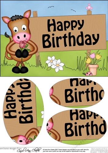 A5 HAPPY BIRTHDAY Gigi Horse has a Rose Oval Pyramage Topper