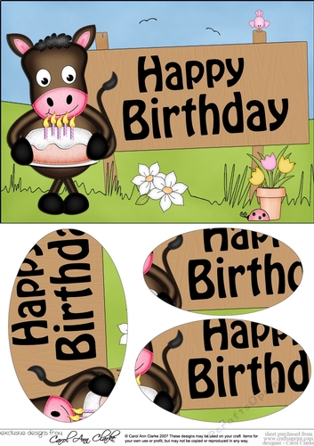A5 HAPPY BIRTHDAY Gigi Horse has a Birthday Cake Oval Pyramage Topper