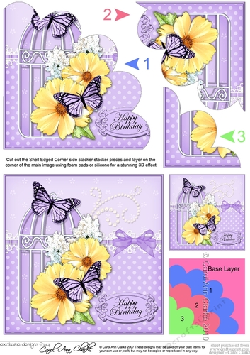 Birthday Floral Butterflies Birdcage Shell Edged Corner Side Stacker