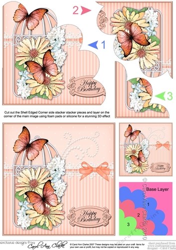 Birthday Butterflies & Spring Bouquet Birdcage Shell Edged Corner Side Stacker