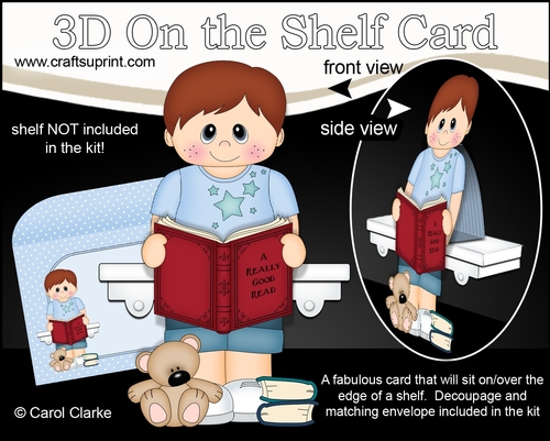 3D On the Shelf Card Kit - Cute Little Boy Gabe is Reading a Good Book