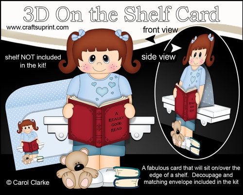 3D On the Shelf Card Kit - Cute Little Girl Bethany is Reading a Good Book