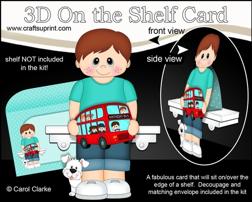 3D On the Shelf Card Kit - Cute Little Boy Ashley has a Toy Bus