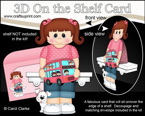 3D On the Shelf Card Kit - Cute Little Girl Suzanna has a Toy Bus
