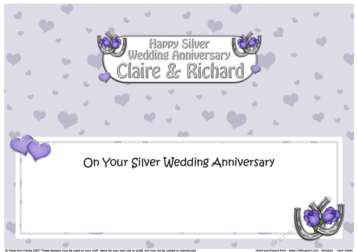 Large DL Happy Silver Wedding Anniversary CLAIRE & RICHARD insert