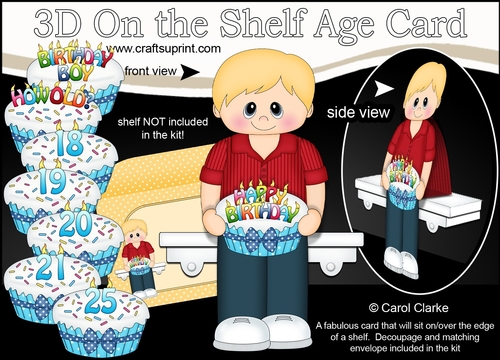 3D On the Shelf Card Kit - Young Man Rayman is the Birthday Boy with ages 18 - 25 age Birthday Cake Decoupage