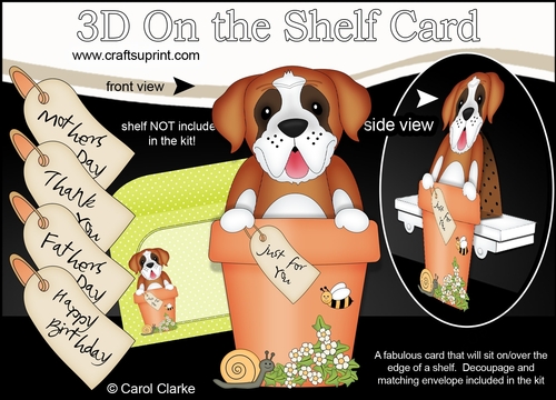 3D On the Shelf Card Kit - Flower Pot Friends Little St Bernard Dog Tex