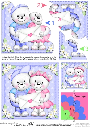 Teddy Ed & Teddy Tess have a Letter & Flowers Shell Edged Corner side stacker