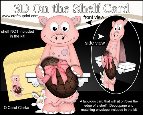 3D On the Shelf Card Kit - Easter Dela Dinosaur has a Lovely big chocolate Easter Egg