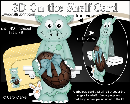 3D On the Shelf Card Kit - Easter Deke Dinosaur has a Lovely big chocolate Easter Egg