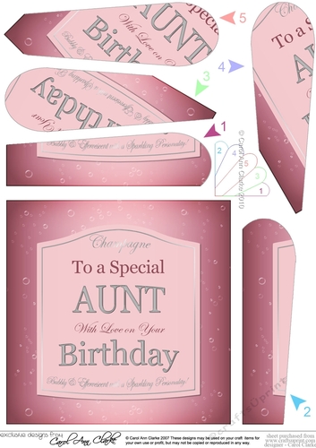 Happy Birthday AUNT pink champers Wine Label Fan Pyramage