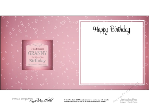 Happy Birthday GRANNY pink champers Wine Label square landscape insert