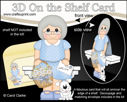 3D On the Shelf Card Kit - Old Lady Brigid has a Basket of Daisies, letter & Dog Joi