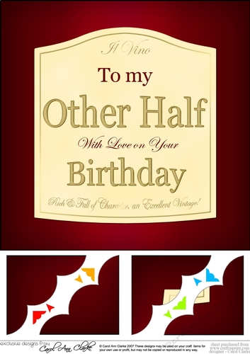 8 x 8 Happy Birthday to my OTHER HALF Red Wine Label Scalloped corner Topper