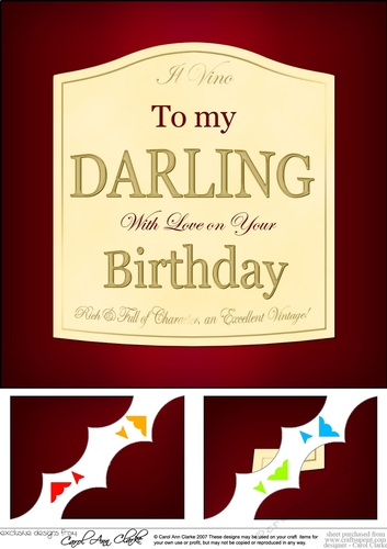 8 x 8 Happy Birthday to my DARLING Red Wine Label Scalloped corner Topper