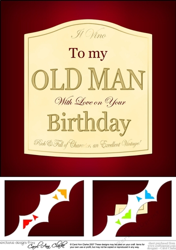 8 x 8 Happy Birthday to my OLD MAN Red Wine Label Scalloped corner Topper