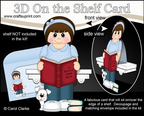 3D On the Shelf Card Kit - Little Teen Avery is Reading a Good Book