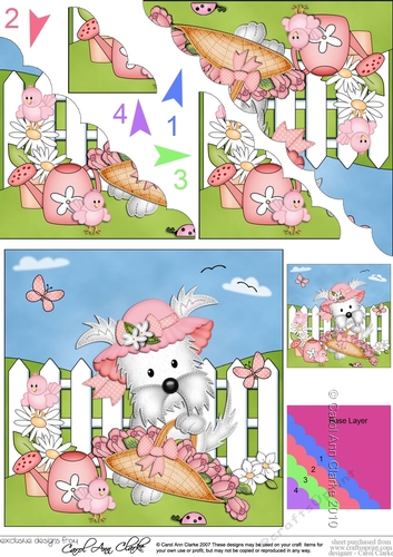 Jess Westie Dog has a basket of Pretty Flowers Scalloped Corner Stacker