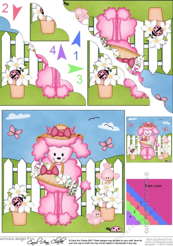 BonBon Poodle Dog has a basket of Pretty Flowers Scalloped Corner Stacker
