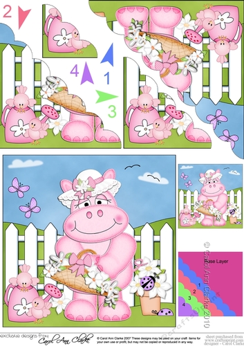 Hilda Hippo has a basket of Pretty Flowers Scalloped Corner Stacker