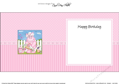 Hilda Hippo has a basket of Pretty Flowers square landscape insert