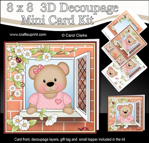 8 x 8 Mini Kit with 3d Decoupage - Through the Window - Livvy Bear
