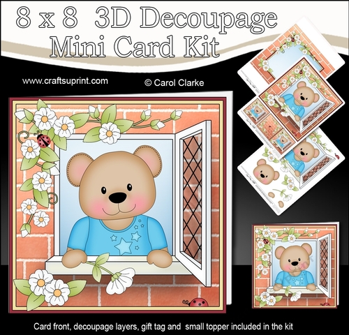 8 x 8 Mini Kit with 3d Decoupage - Through the Window - Austin Bear