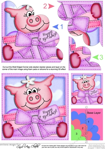 Zoe Piggy has a Birthday Presents Shell Edged Corner side stacker