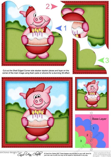 Syd Piggy has a Birthday Cake Shell Edged Corner side stacker